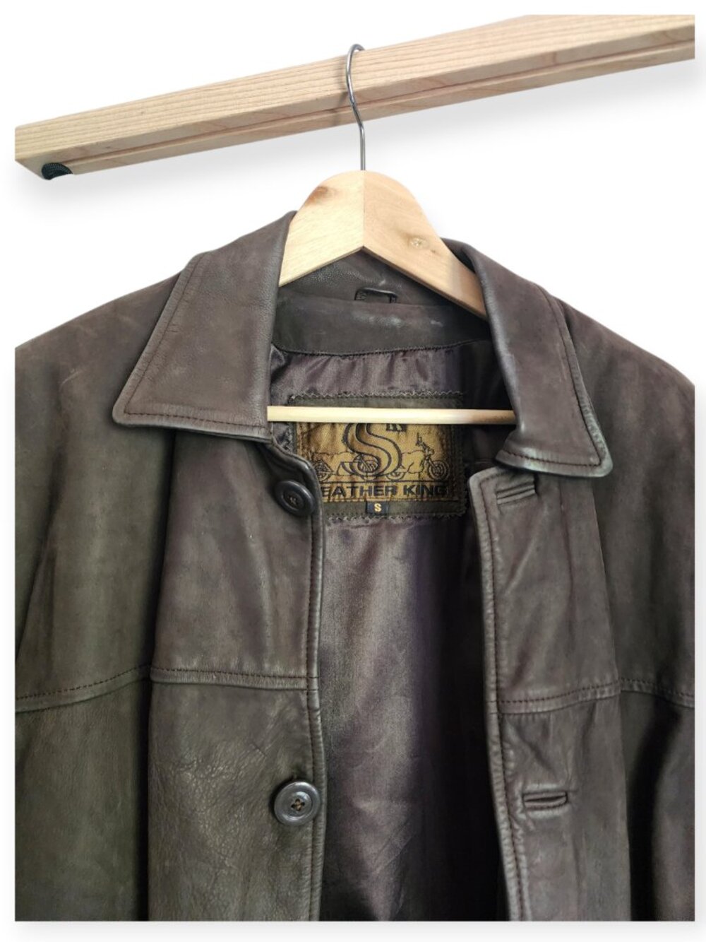 Vintage Leather King Men's Brown Genuine Leather Jacket Size Small Classic Butto